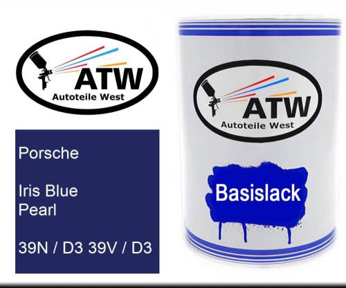 Porsche, Iris Blue Pearl, 39N / D3 39V / D3: 500ml Lackdose, von ATW Autoteile West.